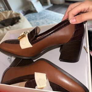 Alex Marie Brown and Cream Flats with Polished Finish